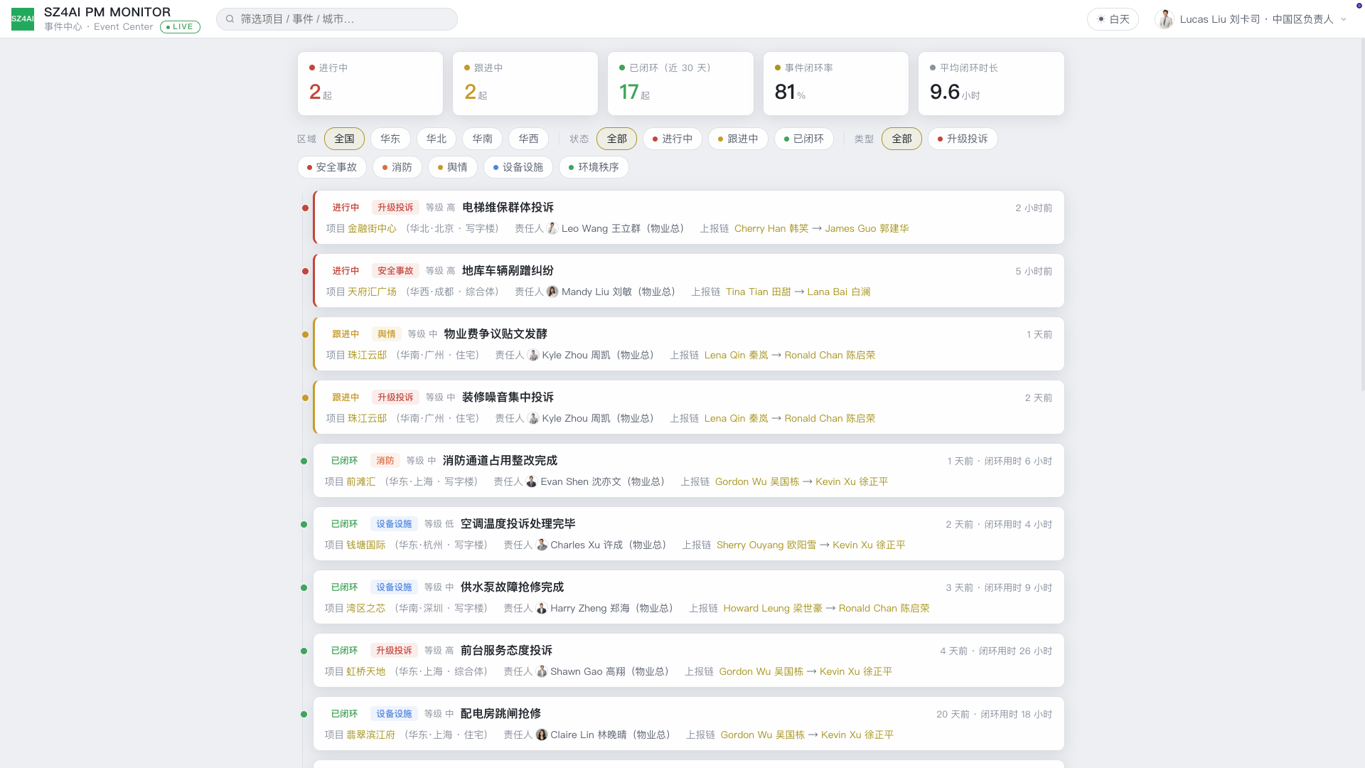事件中心（模拟数据）
